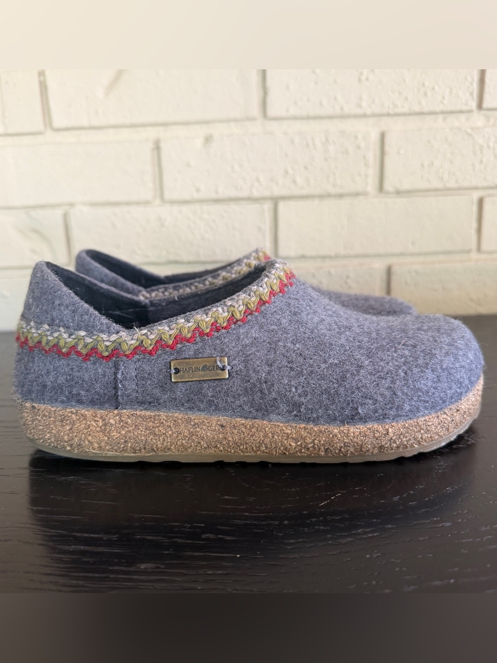 Haflinger Womens GZH Zig Zag Wool Clog Slipper Grey Size 6 EU 36 Comfort Warm